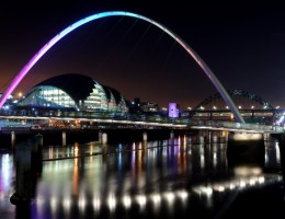 Photograph of the Quayside at Newcastle/Gateshead taken at night time.